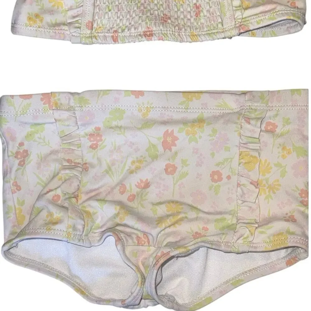Janie and Jack Floral Bikini Set Girls Size 4T Ruffle Smocked Pastel Swim